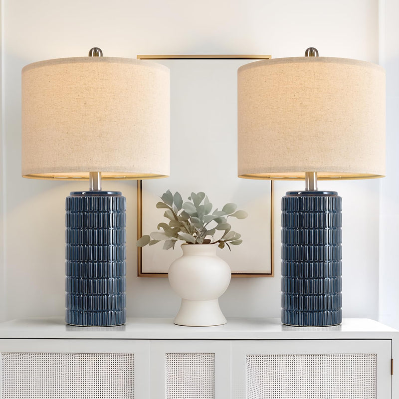 PoKat 23" Modern Ceramic Table Lamp Set of 2 for Living Room White Desk Lamps for Bedroom Farmhouse Bedside Nightstand Bedside Lamp End Table Lamps Beige