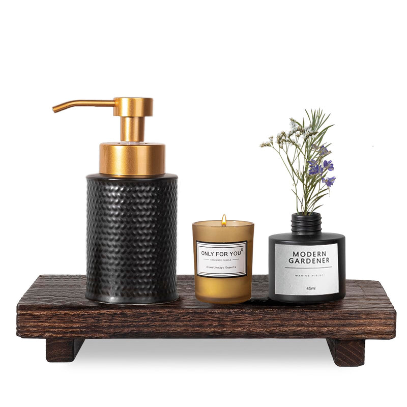 Small Wood Tray Pedestal Stand Farmhouse Bathroom Decor Decorative Wooden Riser Kitchen Soap Dish Holder for Vanity, Counter, Sink, Brown