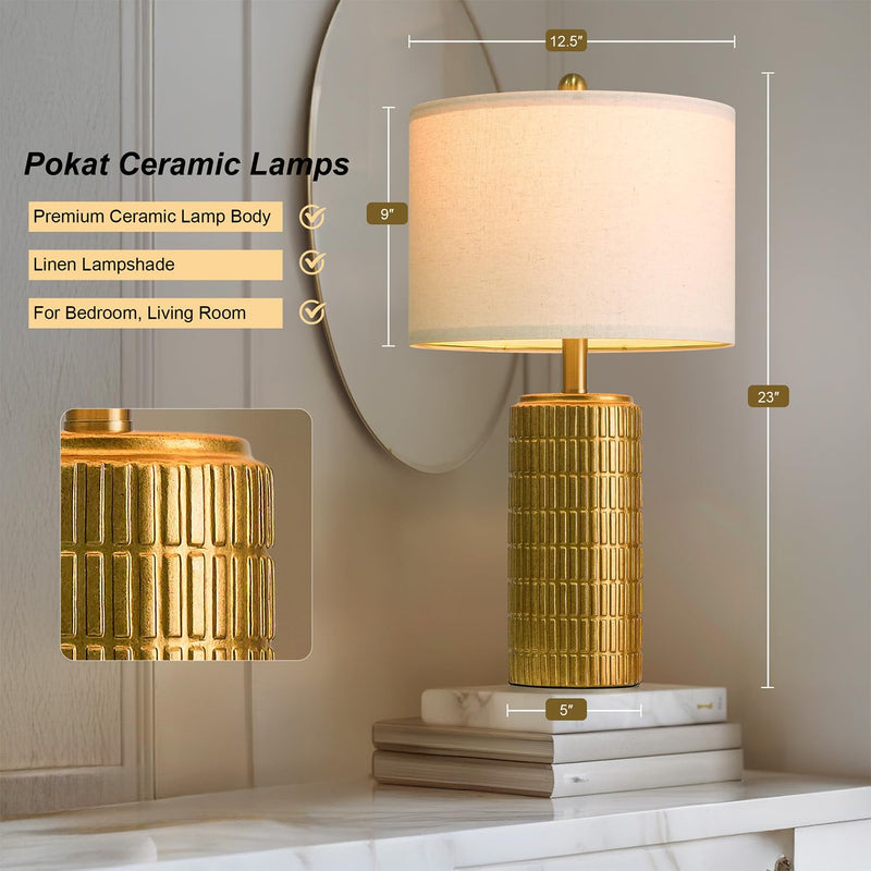 PoKat 23" Modern Ceramic Table Lamp Set of 2 for Living Room White Desk Lamps for Bedroom Farmhouse Bedside Nightstand Bedside Lamp End Table Lamps Beige