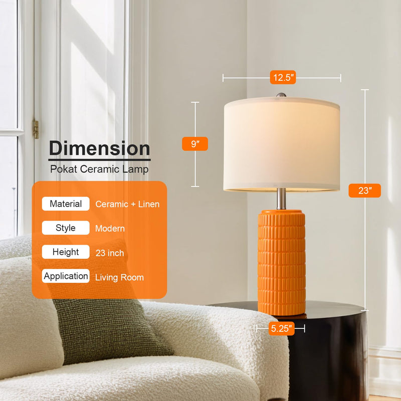 PoKat 23" Modern Ceramic Table Lamp Set of 2 for Living Room White Desk Lamps for Bedroom Farmhouse Bedside Nightstand Bedside Lamp End Table Lamps Beige