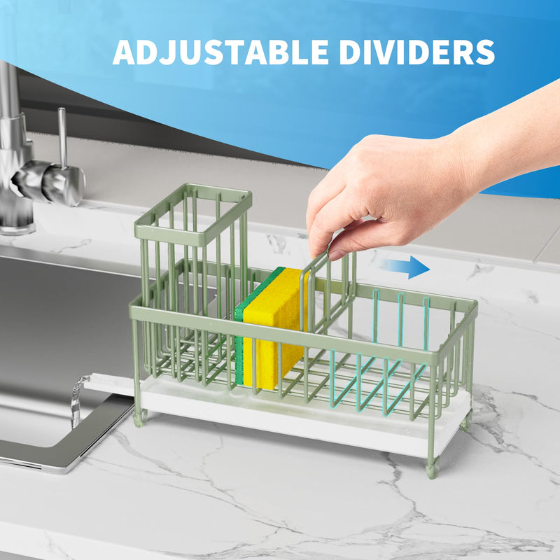 Cisily Black Sponge Holder for Kitchen Sink, Sink Caddy Organizer with High Brush Holder, Kitchen Countertop Organizers and Storage Essentials, Rustproof 304 Stainless Steel, Soap Dispenser Organize