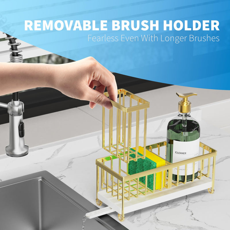 Cisily Black Sponge Holder for Kitchen Sink, Sink Caddy Organizer with High Brush Holder, Kitchen Countertop Organizers and Storage Essentials, Rustproof 304 Stainless Steel, Soap Dispenser Organize