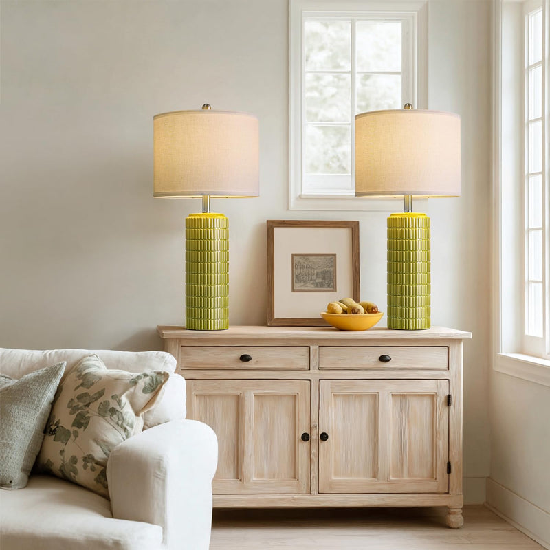 PoKat 23" Modern Ceramic Table Lamp Set of 2 for Living Room White Desk Lamps for Bedroom Farmhouse Bedside Nightstand Bedside Lamp End Table Lamps Beige