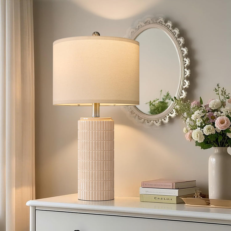 PoKat 23" Modern Ceramic Table Lamp Set of 2 for Living Room White Desk Lamps for Bedroom Farmhouse Bedside Nightstand Bedside Lamp End Table Lamps Beige