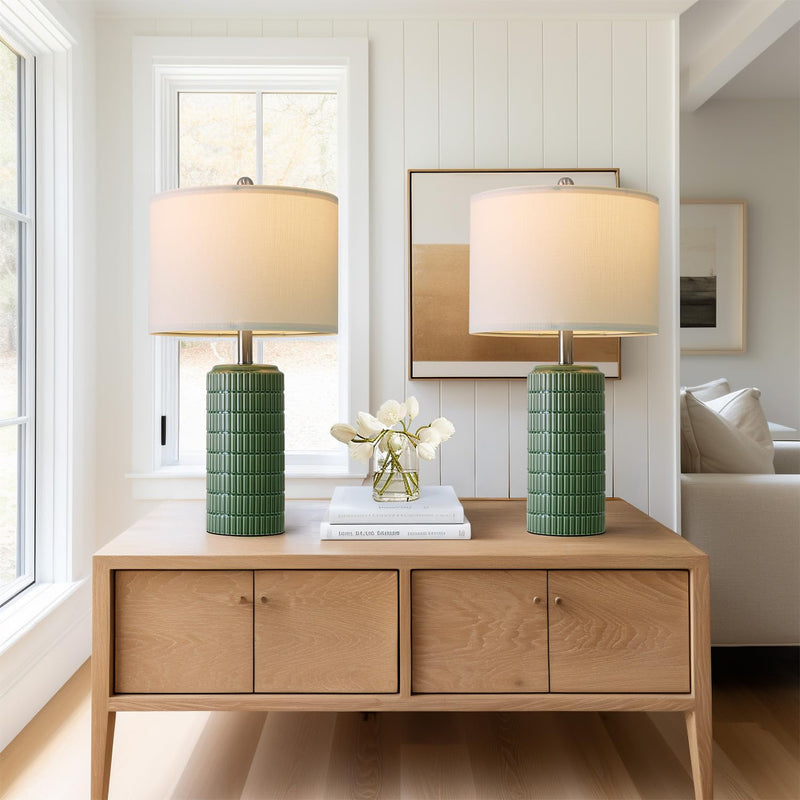 PoKat 23" Modern Ceramic Table Lamp Set of 2 for Living Room White Desk Lamps for Bedroom Farmhouse Bedside Nightstand Bedside Lamp End Table Lamps Beige