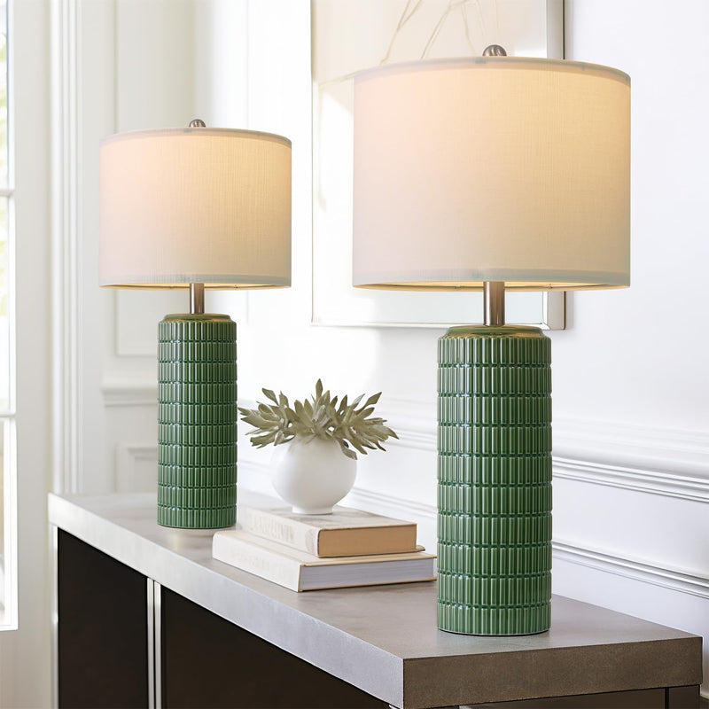 PoKat 23" Modern Ceramic Table Lamp Set of 2 for Living Room White Desk Lamps for Bedroom Farmhouse Bedside Nightstand Bedside Lamp End Table Lamps Beige