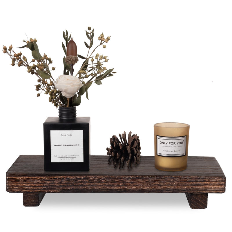 Small Wood Tray Pedestal Stand Farmhouse Bathroom Decor Decorative Wooden Riser Kitchen Soap Dish Holder for Vanity, Counter, Sink, Brown