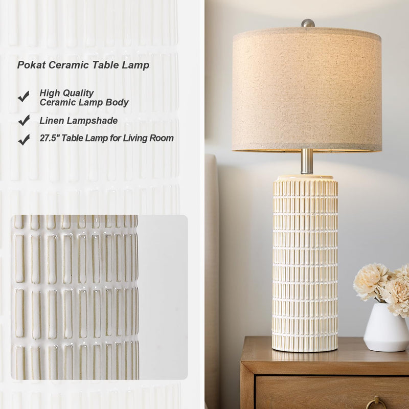 PoKat 23" Modern Ceramic Table Lamp Set of 2 for Living Room White Desk Lamps for Bedroom Farmhouse Bedside Nightstand Bedside Lamp End Table Lamps Beige