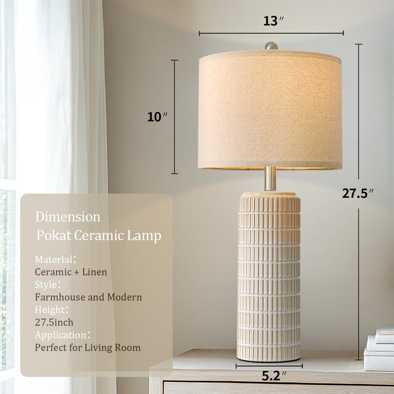 PoKat 23" Modern Ceramic Table Lamp Set of 2 for Living Room White Desk Lamps for Bedroom Farmhouse Bedside Nightstand Bedside Lamp End Table Lamps Beige