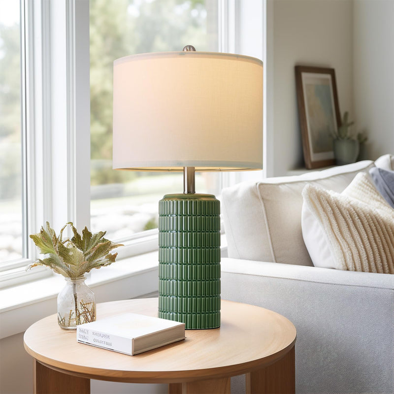 PoKat 23" Modern Ceramic Table Lamp Set of 2 for Living Room White Desk Lamps for Bedroom Farmhouse Bedside Nightstand Bedside Lamp End Table Lamps Beige