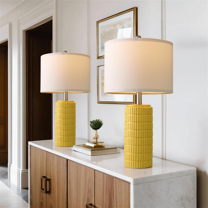 PoKat 23" Modern Ceramic Table Lamp Set of 2 for Living Room White Desk Lamps for Bedroom Farmhouse Bedside Nightstand Bedside Lamp End Table Lamps Beige