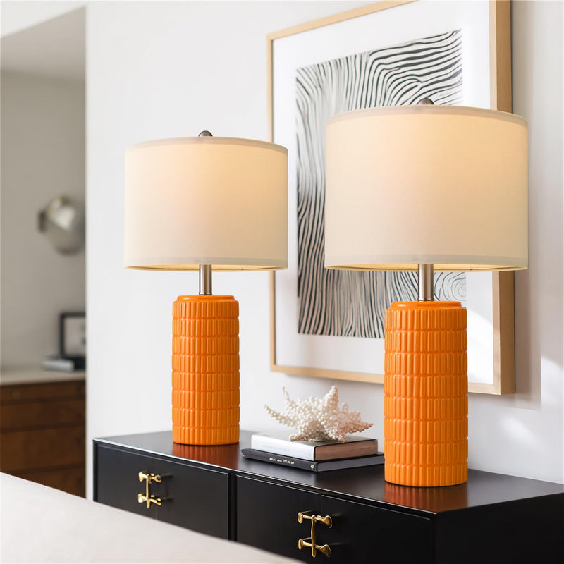 PoKat 23" Modern Ceramic Table Lamp Set of 2 for Living Room White Desk Lamps for Bedroom Farmhouse Bedside Nightstand Bedside Lamp End Table Lamps Beige