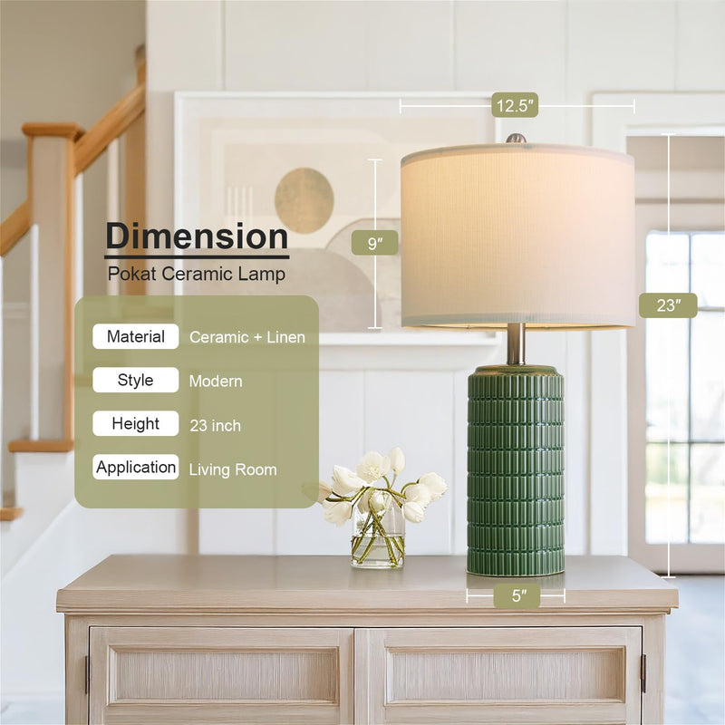 PoKat 23" Modern Ceramic Table Lamp Set of 2 for Living Room White Desk Lamps for Bedroom Farmhouse Bedside Nightstand Bedside Lamp End Table Lamps Beige