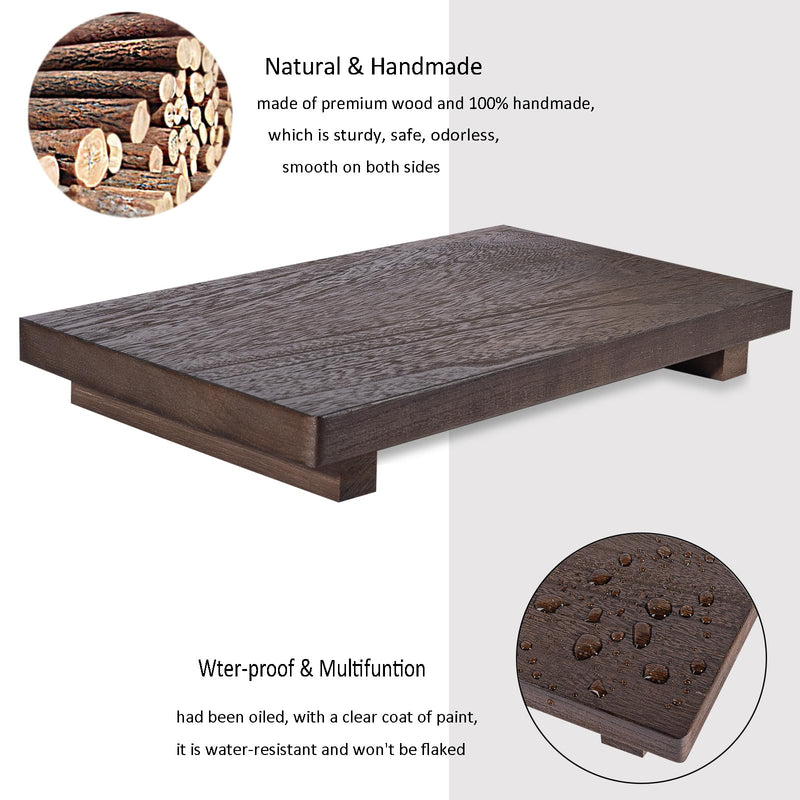 Small Wood Tray Pedestal Stand Farmhouse Bathroom Decor Decorative Wooden Riser Kitchen Soap Dish Holder for Vanity, Counter, Sink, Brown