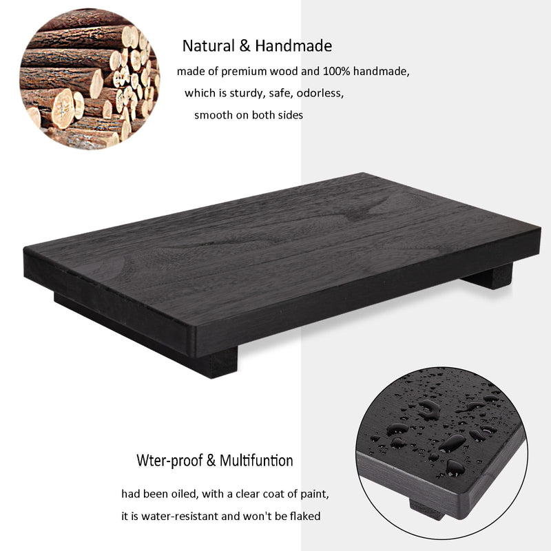 Small Wood Tray Pedestal Stand Farmhouse Bathroom Decor Decorative Wooden Riser Kitchen Soap Dish Holder for Vanity, Counter, Sink, Brown