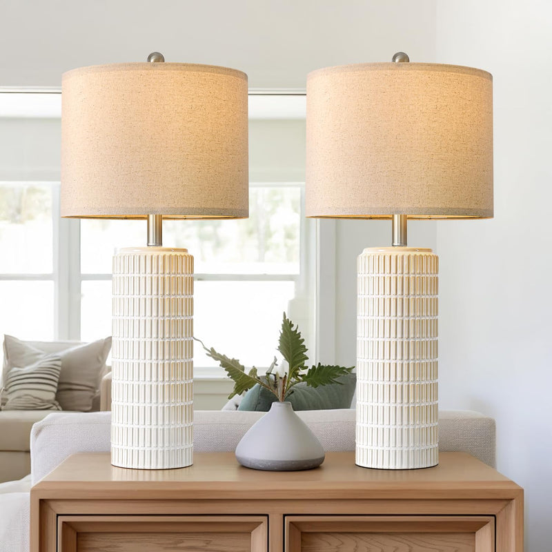 PoKat 23" Modern Ceramic Table Lamp Set of 2 for Living Room White Desk Lamps for Bedroom Farmhouse Bedside Nightstand Bedside Lamp End Table Lamps Beige