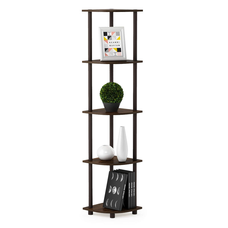 Furinno Turn-N-Tube 5 Tier Corner Display Rack Multipurpose Shelving Unit, 1-Pack, Espresso/Black