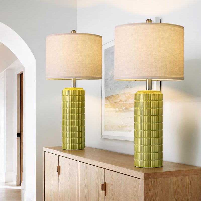 PoKat 23" Modern Ceramic Table Lamp Set of 2 for Living Room White Desk Lamps for Bedroom Farmhouse Bedside Nightstand Bedside Lamp End Table Lamps Beige