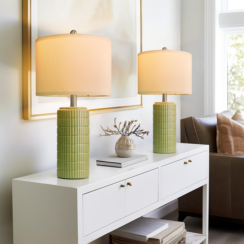 PoKat 23" Modern Ceramic Table Lamp Set of 2 for Living Room White Desk Lamps for Bedroom Farmhouse Bedside Nightstand Bedside Lamp End Table Lamps Beige