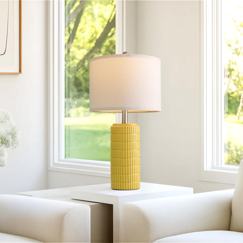 PoKat 23" Modern Ceramic Table Lamp Set of 2 for Living Room White Desk Lamps for Bedroom Farmhouse Bedside Nightstand Bedside Lamp End Table Lamps Beige
