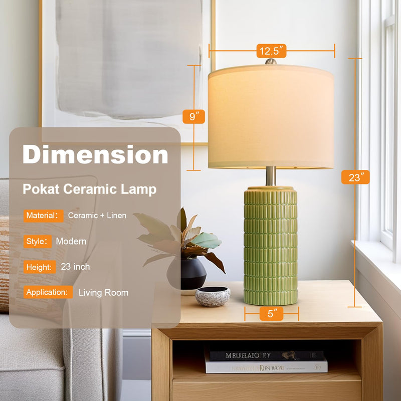 PoKat 23" Modern Ceramic Table Lamp Set of 2 for Living Room White Desk Lamps for Bedroom Farmhouse Bedside Nightstand Bedside Lamp End Table Lamps Beige