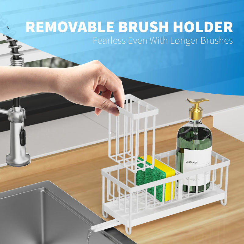 Cisily Black Sponge Holder for Kitchen Sink, Sink Caddy Organizer with High Brush Holder, Kitchen Countertop Organizers and Storage Essentials, Rustproof 304 Stainless Steel, Soap Dispenser Organize