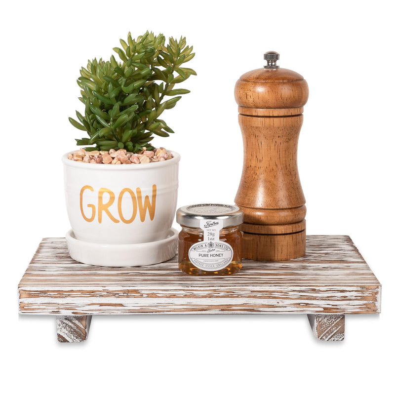Small Wood Tray Pedestal Stand Farmhouse Bathroom Decor Decorative Wooden Riser Kitchen Soap Dish Holder for Vanity, Counter, Sink, Brown