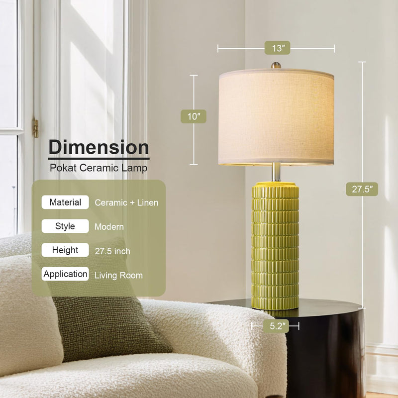 PoKat 23" Modern Ceramic Table Lamp Set of 2 for Living Room White Desk Lamps for Bedroom Farmhouse Bedside Nightstand Bedside Lamp End Table Lamps Beige