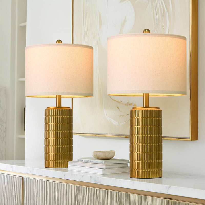 PoKat 23" Modern Ceramic Table Lamp Set of 2 for Living Room White Desk Lamps for Bedroom Farmhouse Bedside Nightstand Bedside Lamp End Table Lamps Beige