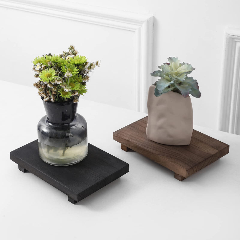 Small Wood Tray Pedestal Stand Farmhouse Bathroom Decor Decorative Wooden Riser Kitchen Soap Dish Holder for Vanity, Counter, Sink, Brown
