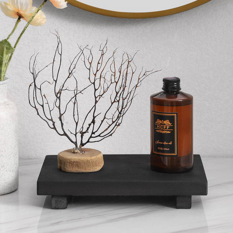 Small Wood Tray Pedestal Stand Farmhouse Bathroom Decor Decorative Wooden Riser Kitchen Soap Dish Holder for Vanity, Counter, Sink, Brown