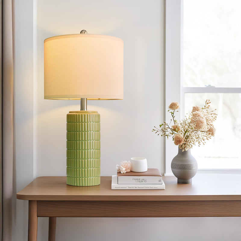 PoKat 23" Modern Ceramic Table Lamp Set of 2 for Living Room White Desk Lamps for Bedroom Farmhouse Bedside Nightstand Bedside Lamp End Table Lamps Beige