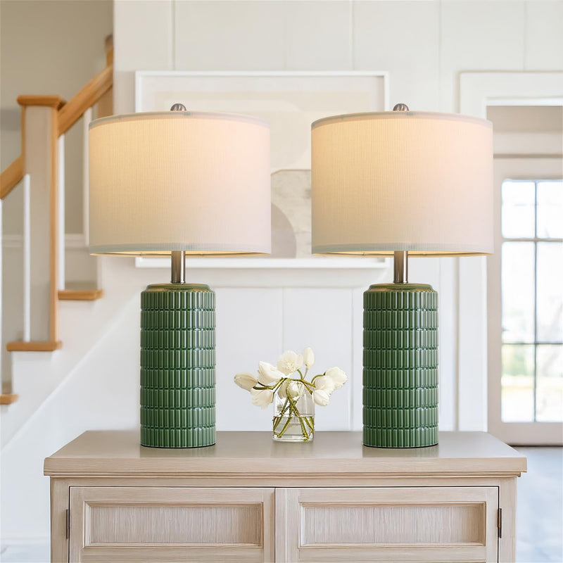 PoKat 23" Modern Ceramic Table Lamp Set of 2 for Living Room White Desk Lamps for Bedroom Farmhouse Bedside Nightstand Bedside Lamp End Table Lamps Beige
