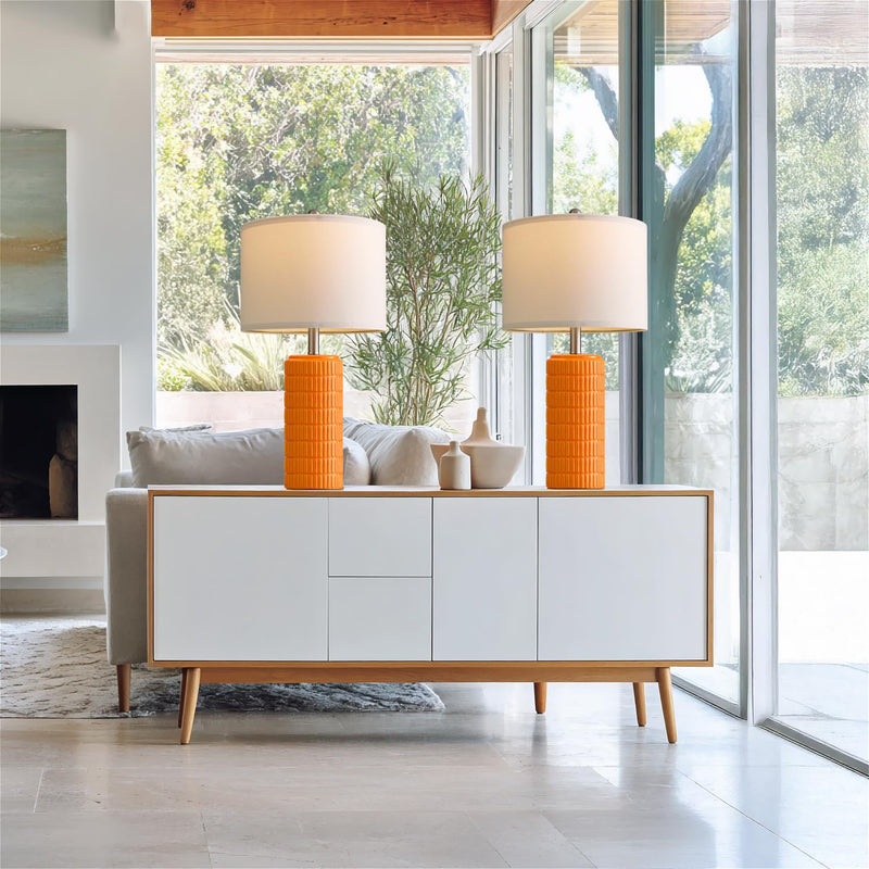 PoKat 23" Modern Ceramic Table Lamp Set of 2 for Living Room White Desk Lamps for Bedroom Farmhouse Bedside Nightstand Bedside Lamp End Table Lamps Beige