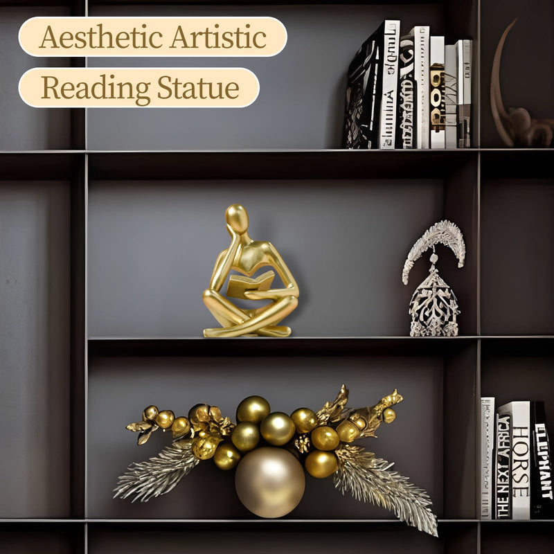 Bookshelf Decor Thinker Statue - Abstract Art Reading Thinker Sculpture Figurine Aesthetic, Modern Home Decoration for Living Room Office Shelves Coffee Table Desk Decor(Beige)