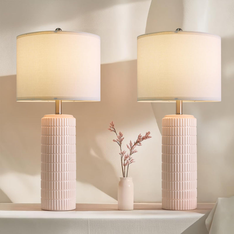PoKat 23" Modern Ceramic Table Lamp Set of 2 for Living Room White Desk Lamps for Bedroom Farmhouse Bedside Nightstand Bedside Lamp End Table Lamps Beige