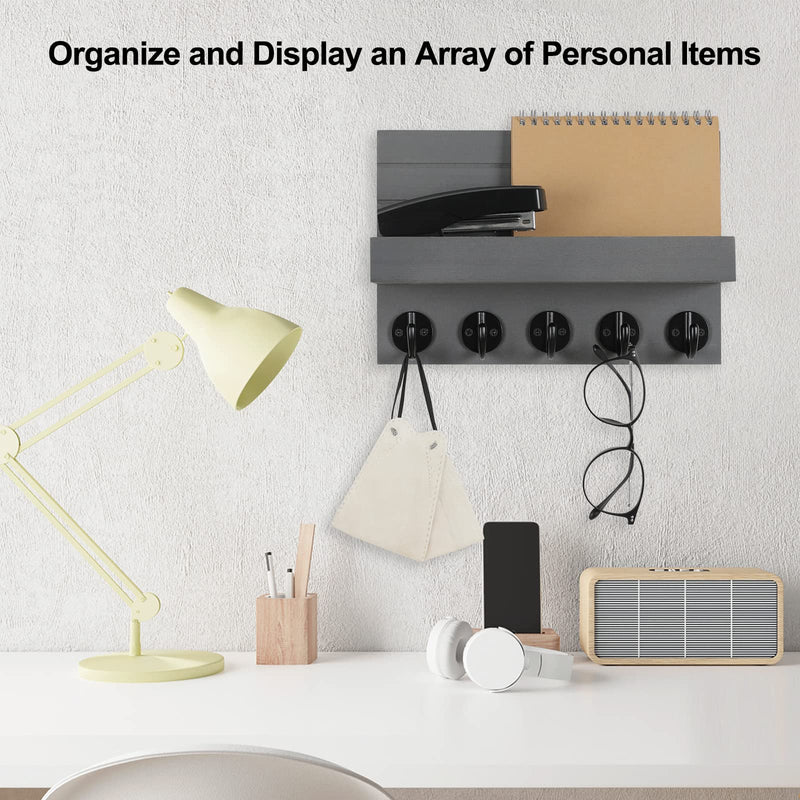 Key Holder for Wall, Decorative Key and Mail Holder with Shelf Has Large Hooks for Bags, Coats, Umbrella – Paulownia Wood Key Hanger with Mounting Hardware (9.8”W x 6.7”H x 4.2”D)