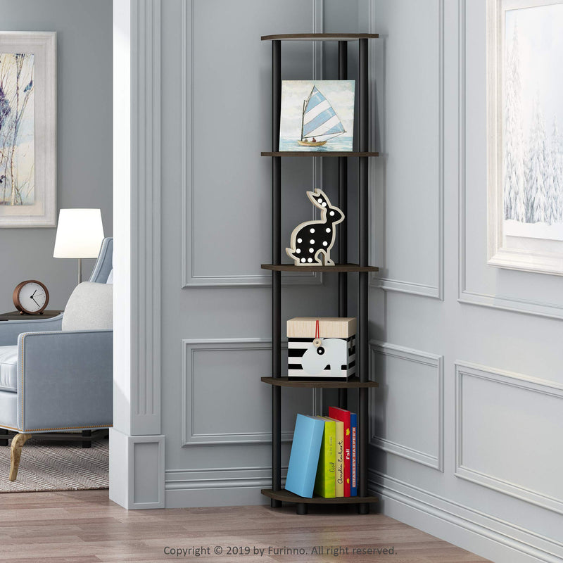 Furinno Turn-N-Tube 5 Tier Corner Display Rack Multipurpose Shelving Unit, 1-Pack, Espresso/Black