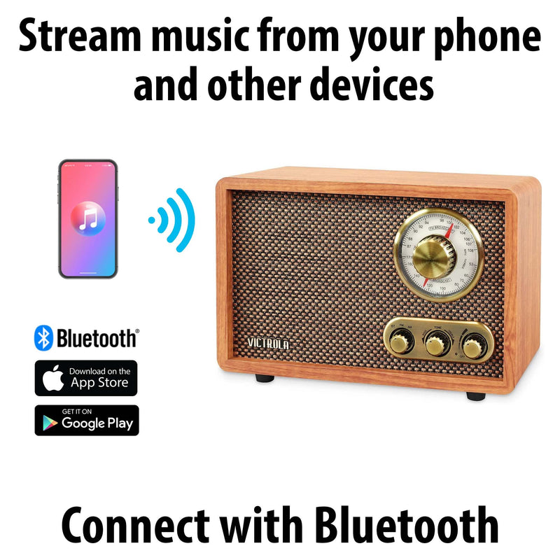 Victrola Willow – Retro Wood Bluetooth Radio with Built-in Speakers: Elegant & Vintage Design, Rotary AM/FM Tuning Dial, Bass & Treble Control, Wireless Streaming (Espresso)