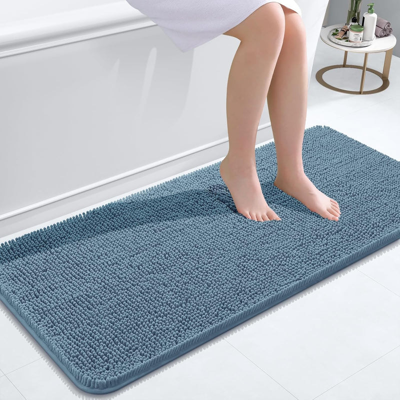 OLANLY Bathroom Rugs 30x20, Extra Soft Absorbent Chenille Bath Rugs, Rubber Backing Quick Dry, Machine Washable Bath Mats for Bathroom Floor, Tub and Shower, Home Decor Accessories, Grey