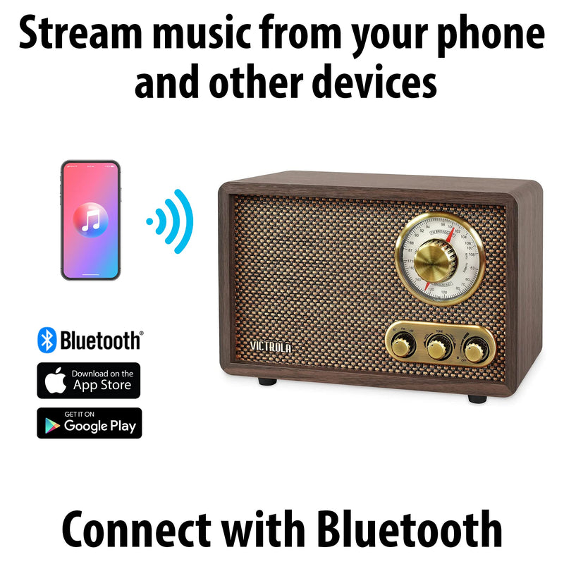 Victrola Willow – Retro Wood Bluetooth Radio with Built-in Speakers: Elegant & Vintage Design, Rotary AM/FM Tuning Dial, Bass & Treble Control, Wireless Streaming (Espresso)