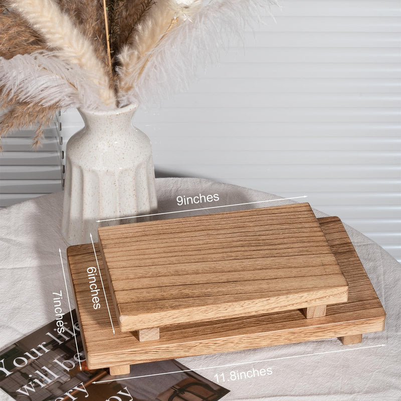 Small Wood Tray Pedestal Stand Farmhouse Bathroom Decor Decorative Wooden Riser Kitchen Soap Dish Holder for Vanity, Counter, Sink, Brown