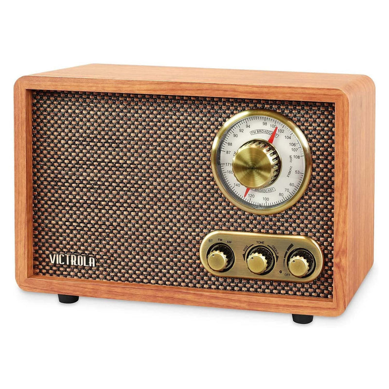Victrola Willow – Retro Wood Bluetooth Radio with Built-in Speakers: Elegant & Vintage Design, Rotary AM/FM Tuning Dial, Bass & Treble Control, Wireless Streaming (Espresso)