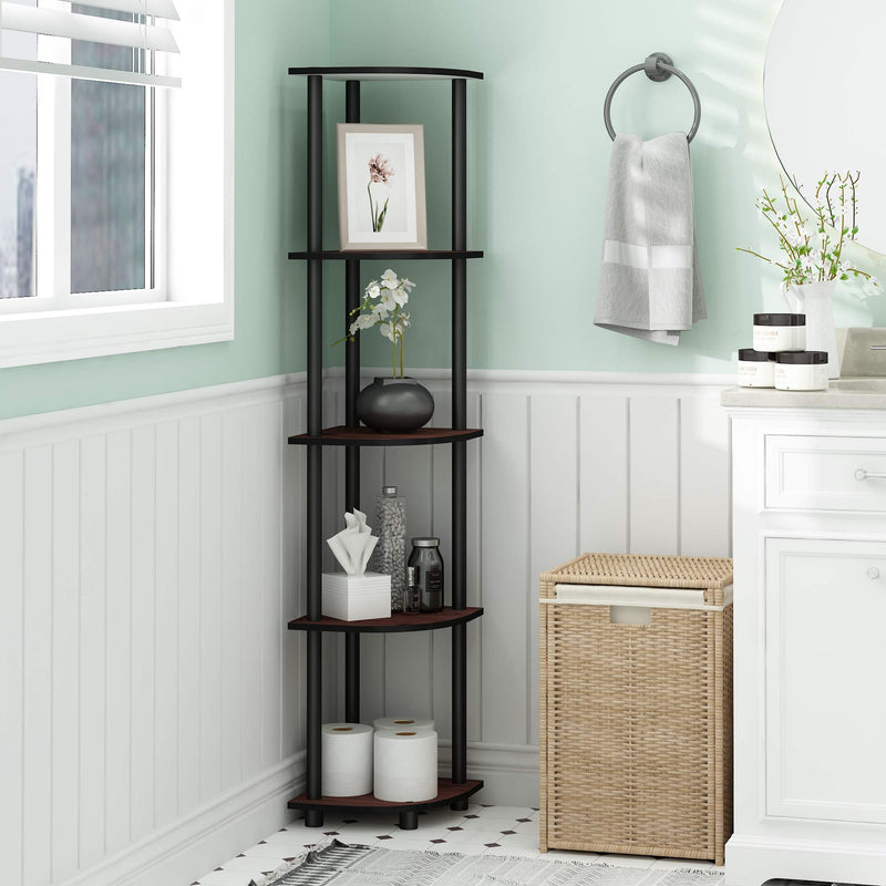 Furinno Turn-N-Tube 5 Tier Corner Display Rack Multipurpose Shelving Unit, 1-Pack, Espresso/Black