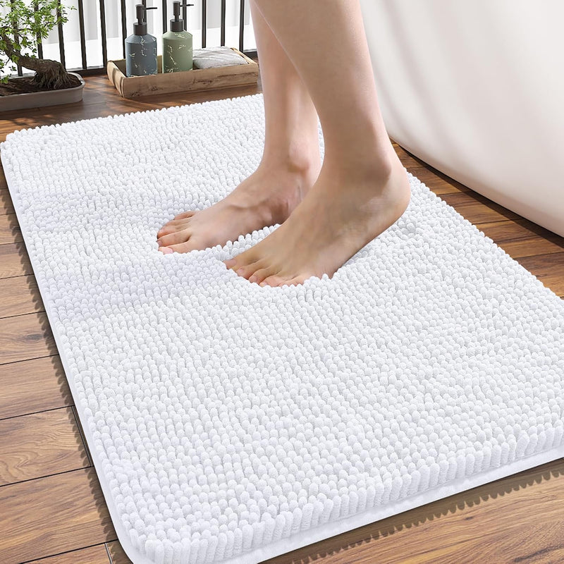 OLANLY Bathroom Rugs 30x20, Extra Soft Absorbent Chenille Bath Rugs, Rubber Backing Quick Dry, Machine Washable Bath Mats for Bathroom Floor, Tub and Shower, Home Decor Accessories, Grey