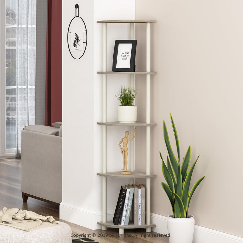 Furinno Turn-N-Tube 5 Tier Corner Display Rack Multipurpose Shelving Unit, 1-Pack, Espresso/Black