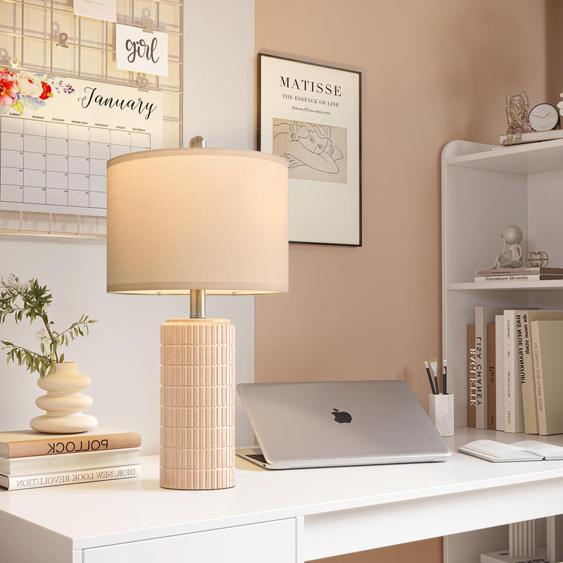 PoKat 23" Modern Ceramic Table Lamp Set of 2 for Living Room White Desk Lamps for Bedroom Farmhouse Bedside Nightstand Bedside Lamp End Table Lamps Beige