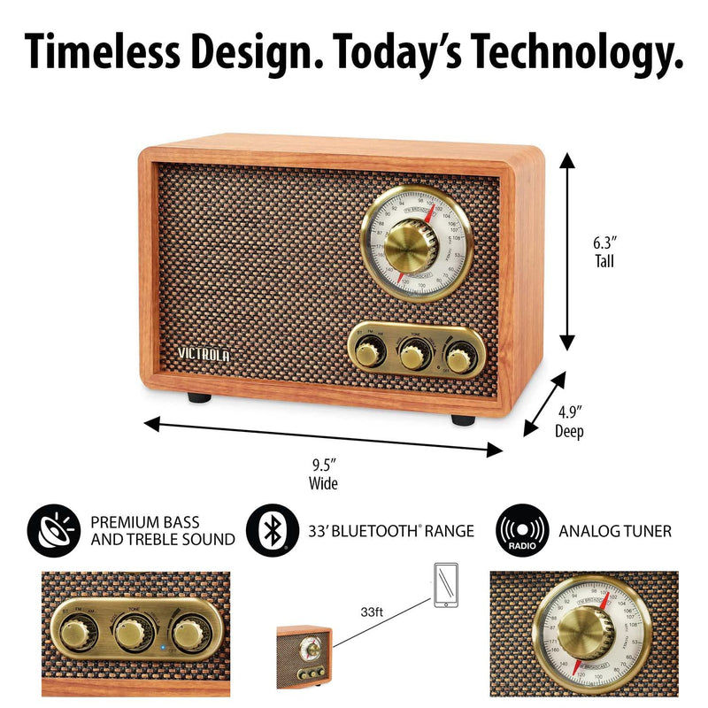 Victrola Willow – Retro Wood Bluetooth Radio with Built-in Speakers: Elegant & Vintage Design, Rotary AM/FM Tuning Dial, Bass & Treble Control, Wireless Streaming (Espresso)
