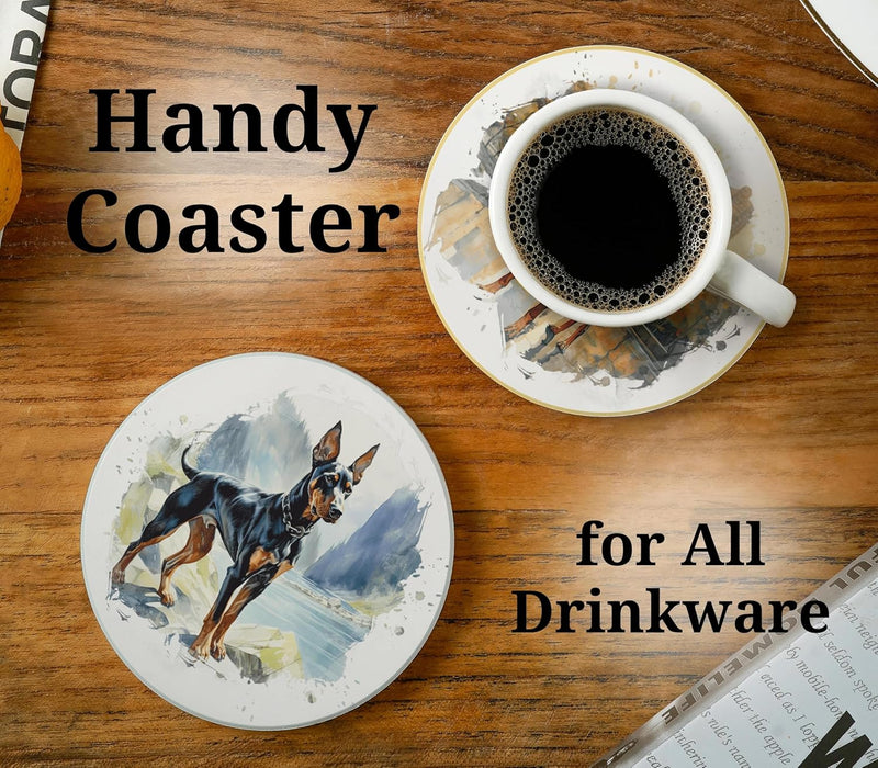 Doberman Pinscher Gifts, Ceramic Coaster, Set of 6, with Gift Box, Absorbent with Cork Base, Home Decor for Family, Housewarming, Thanksgiving, Birthday and Christmas